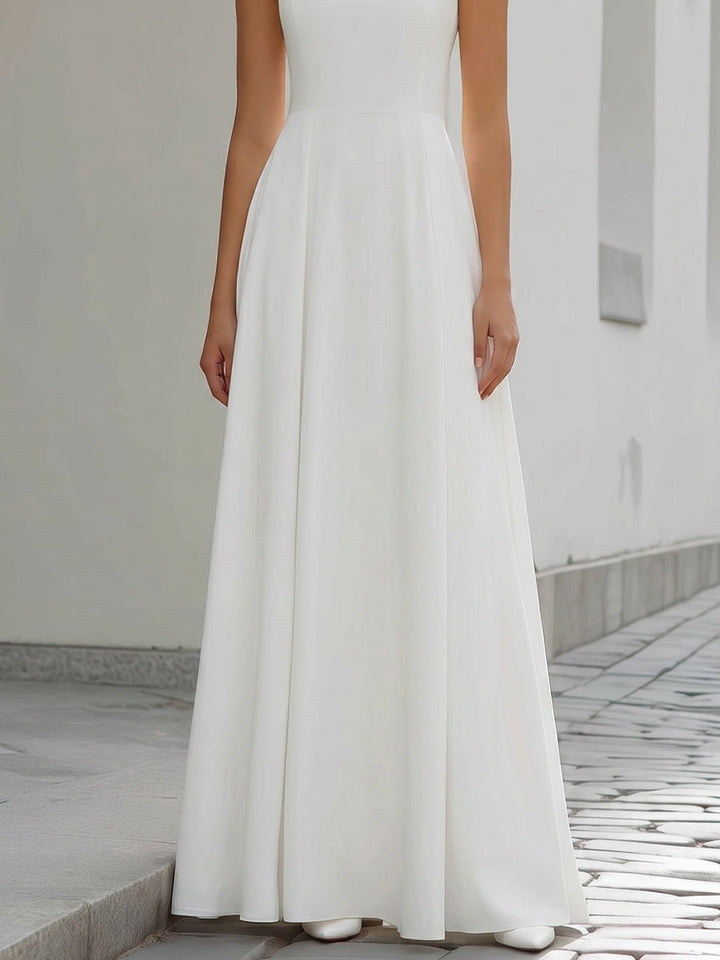 Morgan & Brooke | Ivory Ruffle Neck A-Line Maxi Chiffon Dress