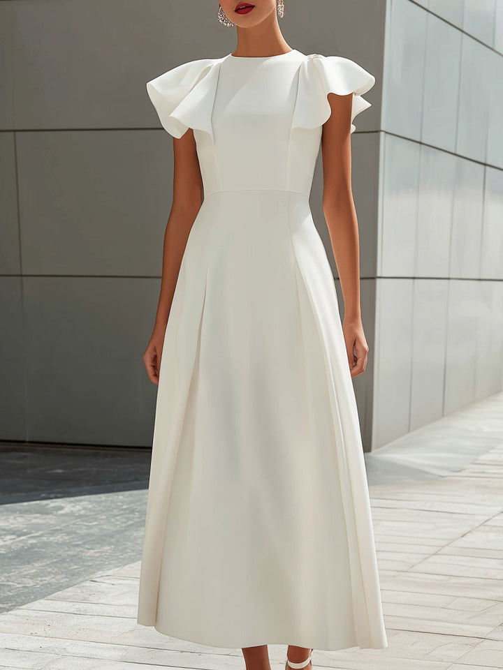 Morgan & Brooke | Ivory Ruffle-Sleeve Structured A-Line Crepe Maxi Dress