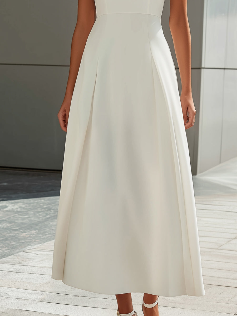 Morgan & Brooke | Ivory Ruffle-Sleeve Structured A-Line Crepe Maxi Dress