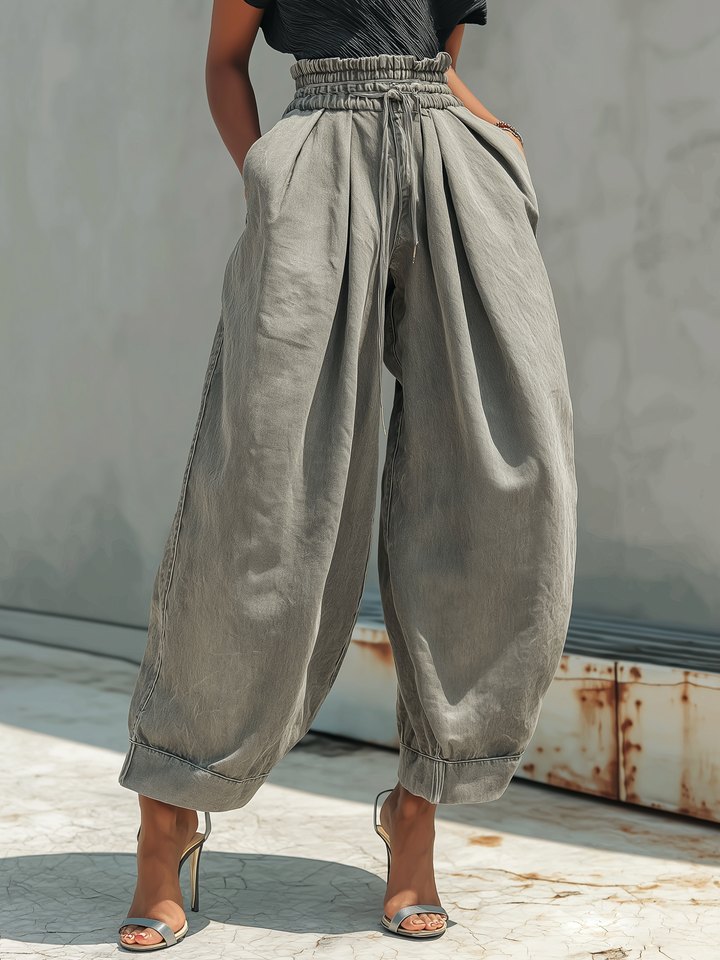 Morgan & Brooke | Washed Gray Paperbag Waist Harem Cut Denim Pants