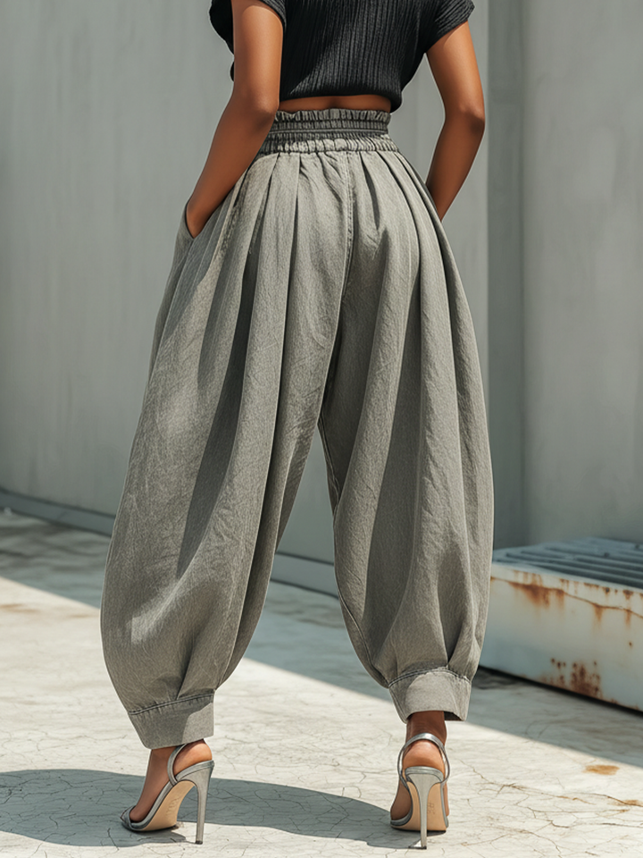Morgan & Brooke | Washed Gray Paperbag Waist Harem Cut Denim Pants