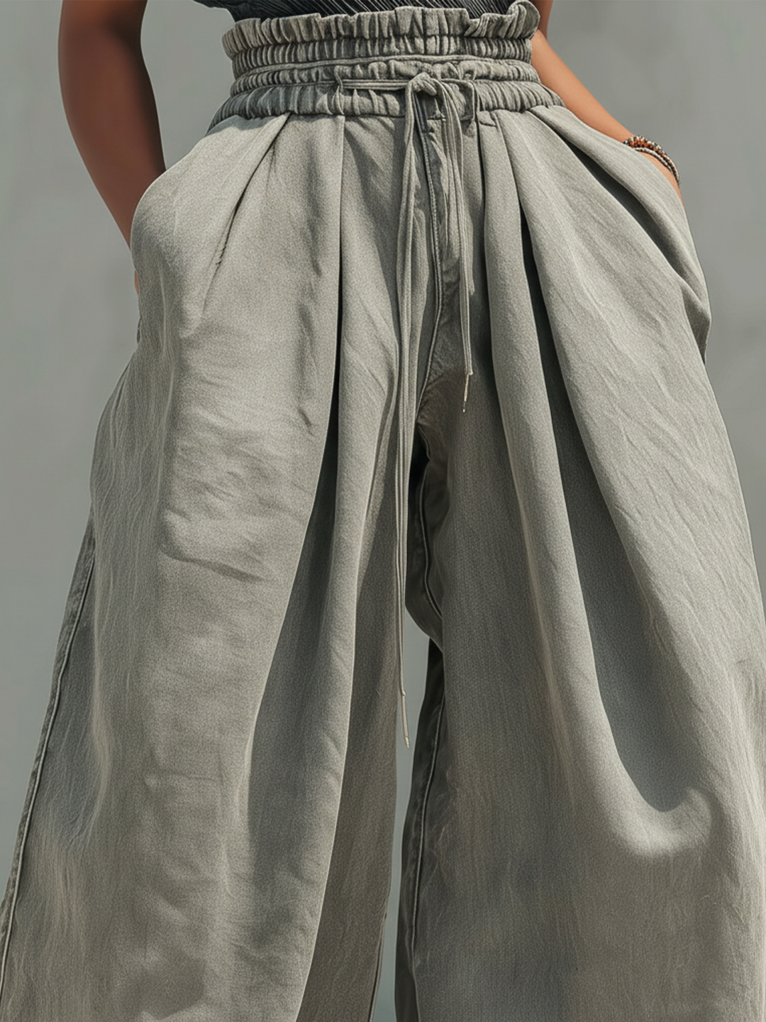 Morgan & Brooke | Washed Gray Paperbag Waist Harem Cut Denim Pants