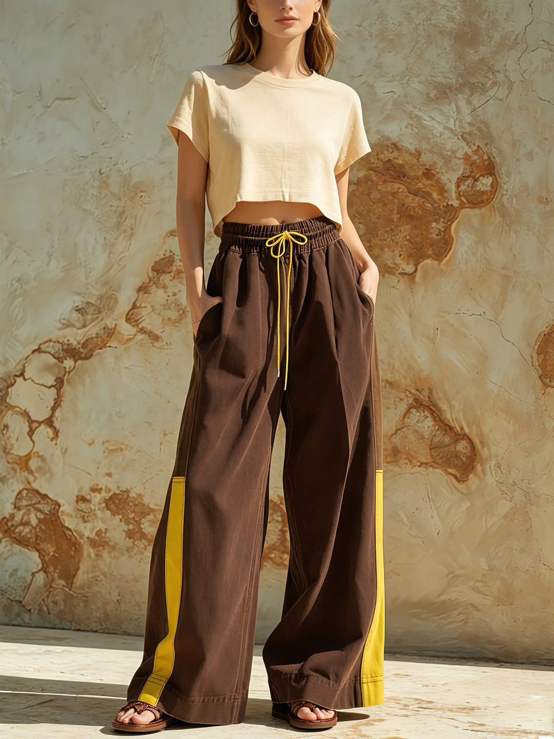 Morgan & Brooke | Multicolor Wide-Leg Drawstring-Waist Pants
