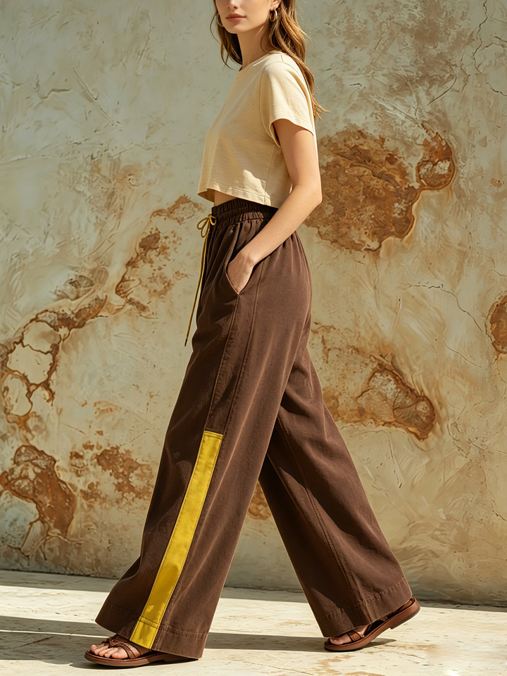 Morgan & Brooke | Multicolor Wide-Leg Drawstring-Waist Pants