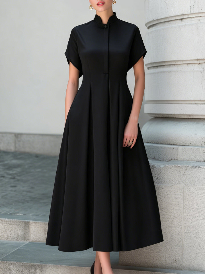 Morgan & Brooke | Ivory Stand Collar Pleated Chiffon Maxi Dress