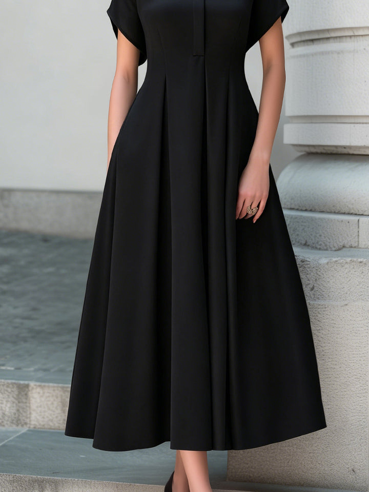 Morgan & Brooke | Ivory Stand Collar Pleated Chiffon Maxi Dress