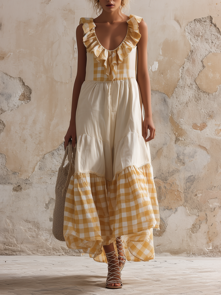 Morgan & Brooke | Gingham Tiered Cotton Maxi Dress