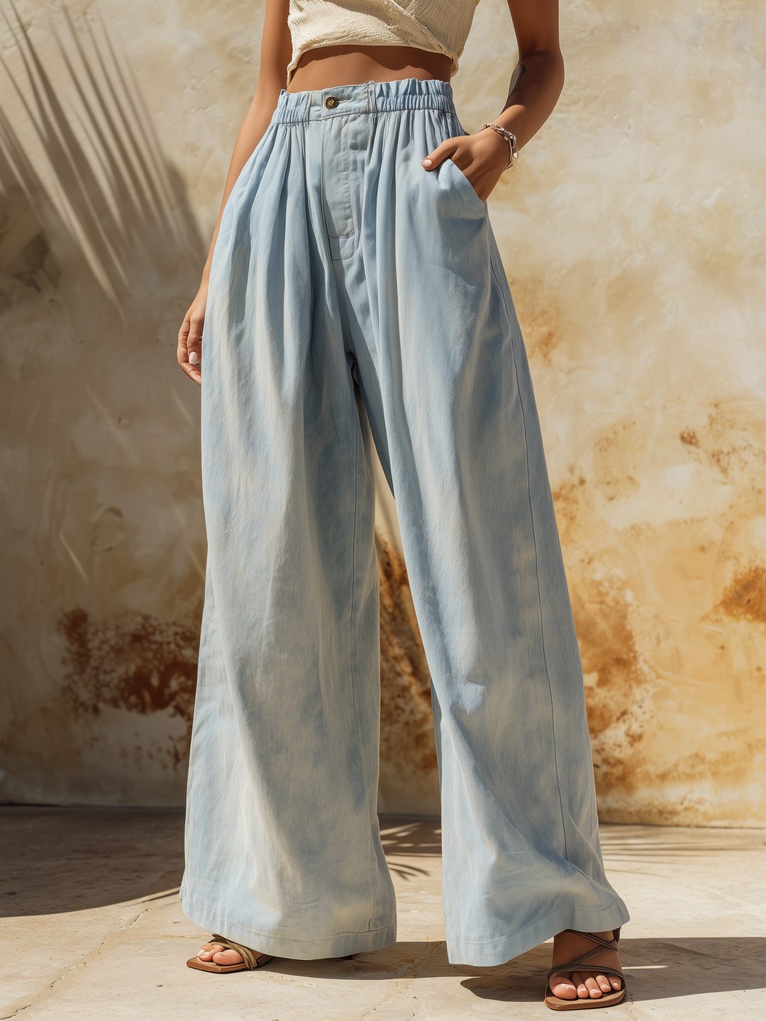 Morgan & Brooke | Light Wash High-Waisted Wide-Leg Denim Pants