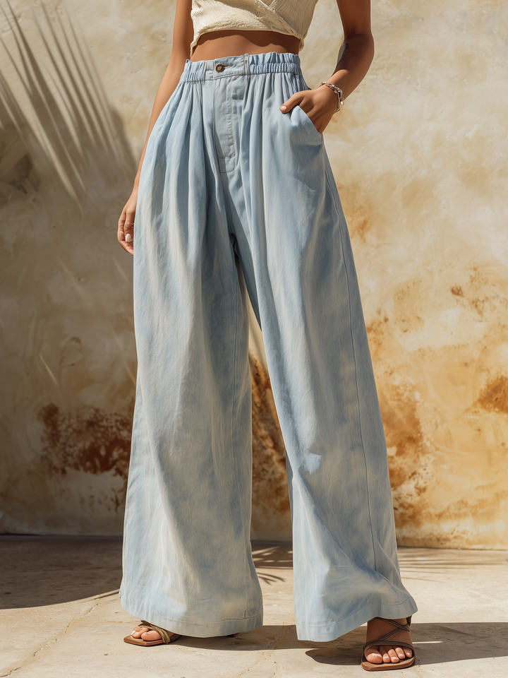 Morgan & Brooke | Light Wash High-Waisted Wide-Leg Denim Pants