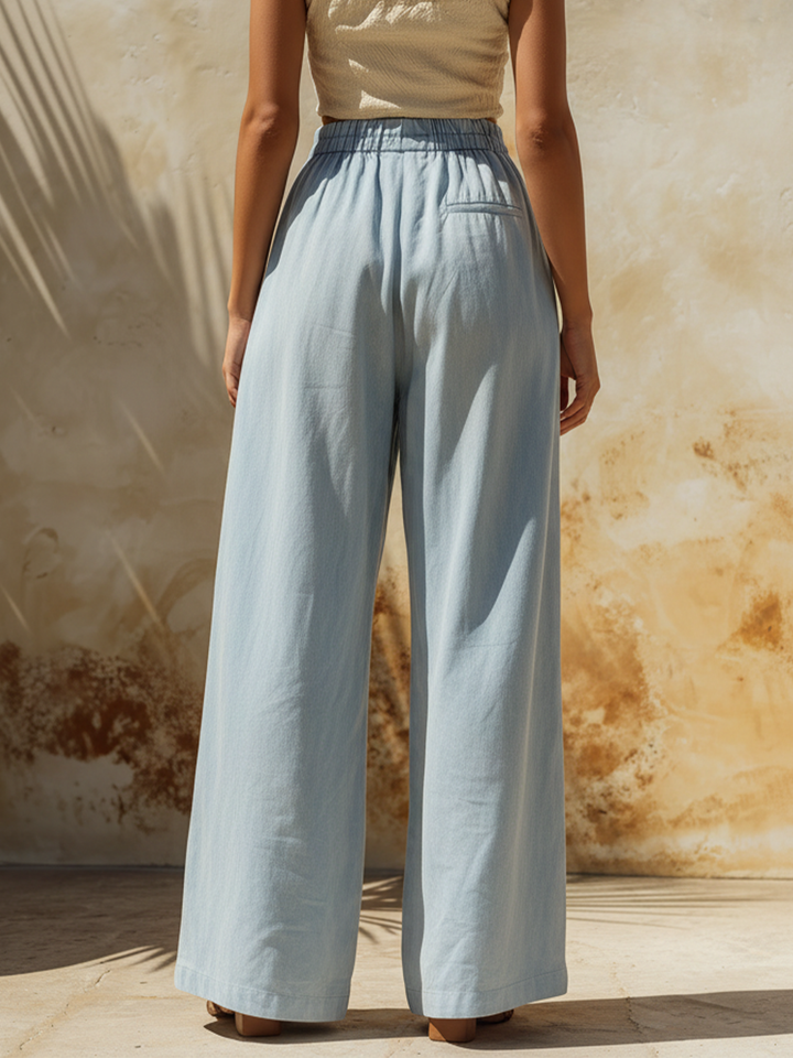 Morgan & Brooke | Light Wash High-Waisted Wide-Leg Denim Pants
