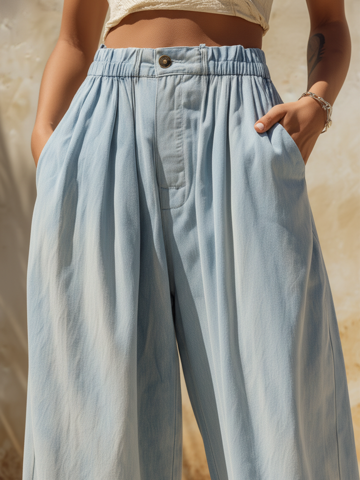 Morgan & Brooke | Light Wash High-Waisted Wide-Leg Denim Pants