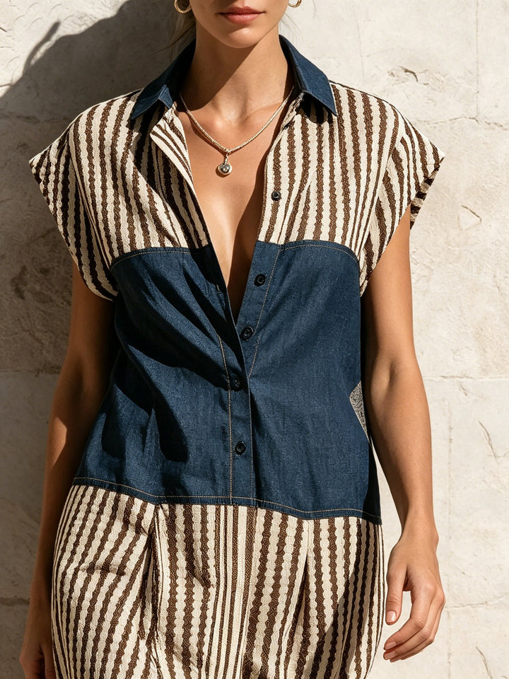 Morgan & Brooke | Blue Color-Block Button-Front Denim Shirt Dress