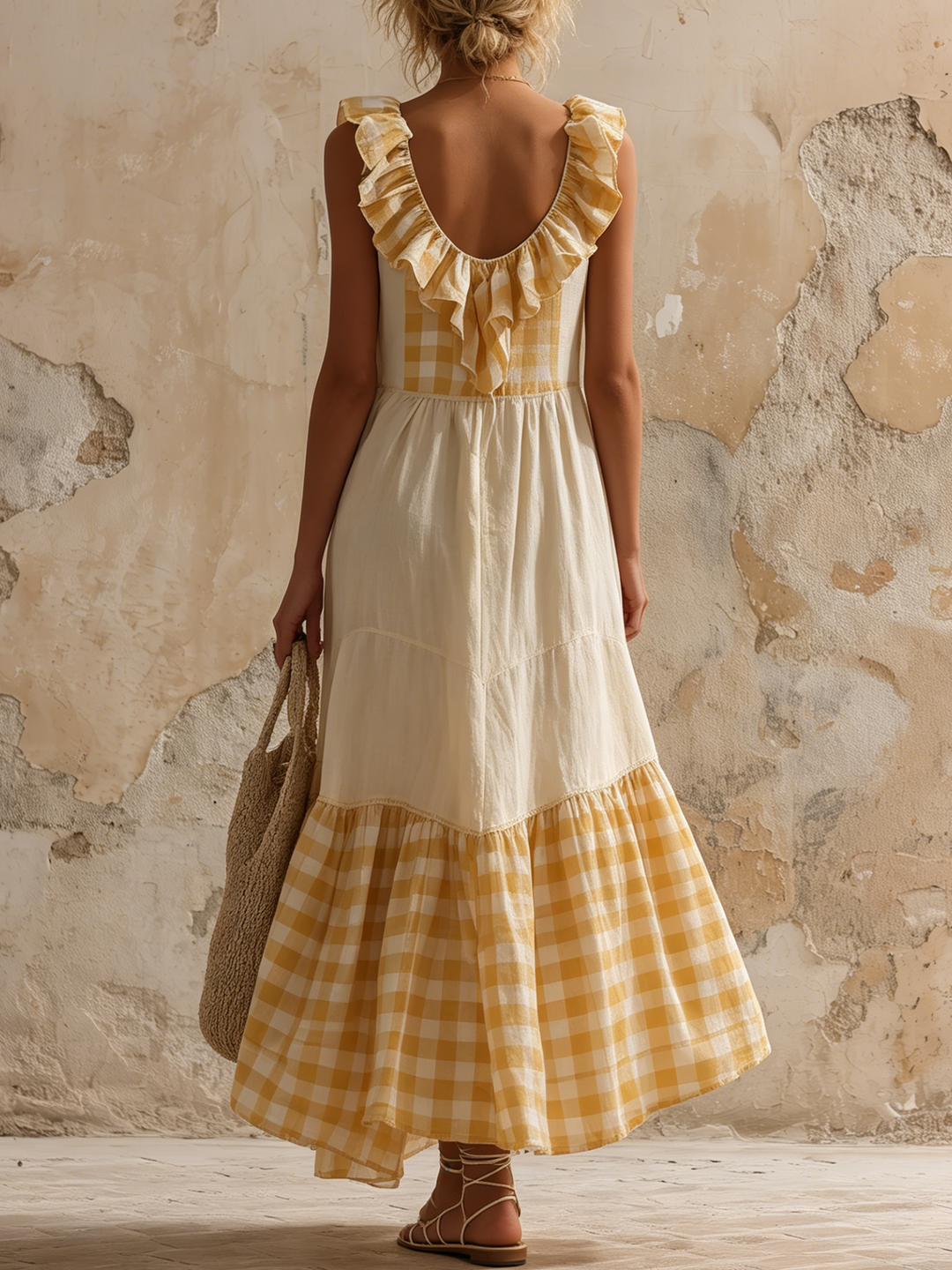 Morgan & Brooke | Gingham Tiered Cotton Maxi Dress