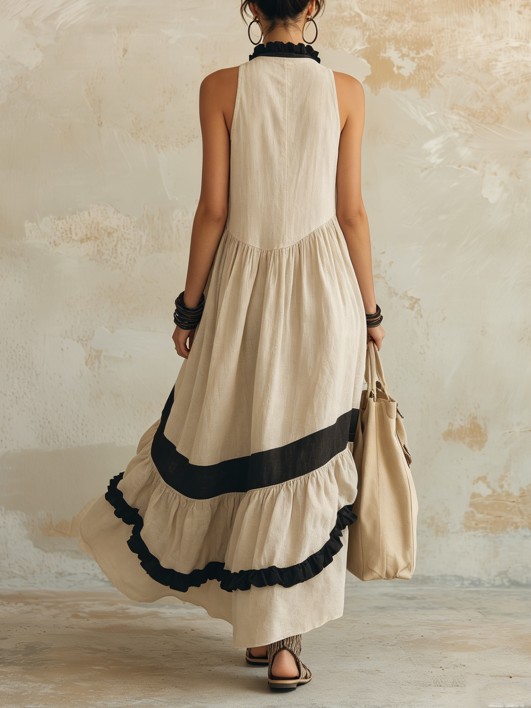 Morgan & Brooke | Halter Neck Tiered Ruffle Linen Maxi Dress