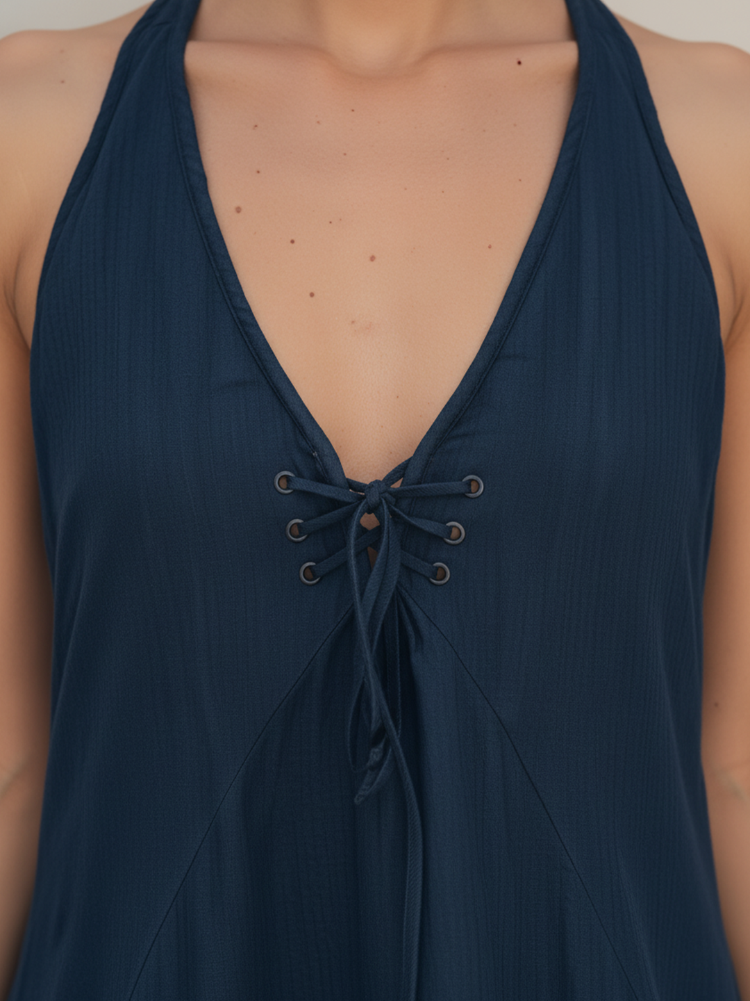 Morgan & Brooke | Navy Halter Neck Tiered Ruffle Lightweight Woven Midi Dress
