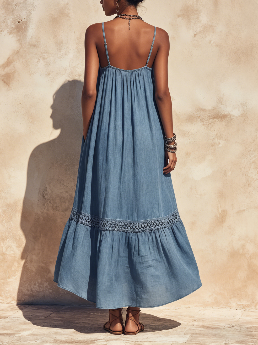Morgan & Brooke | Halter Neck Crochet-Trim Lightweight Cotton Maxi Dress