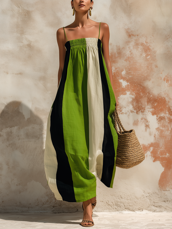 Morgan & Brooke | Two-Tone Strapless Linen-Blend Maxi Dress