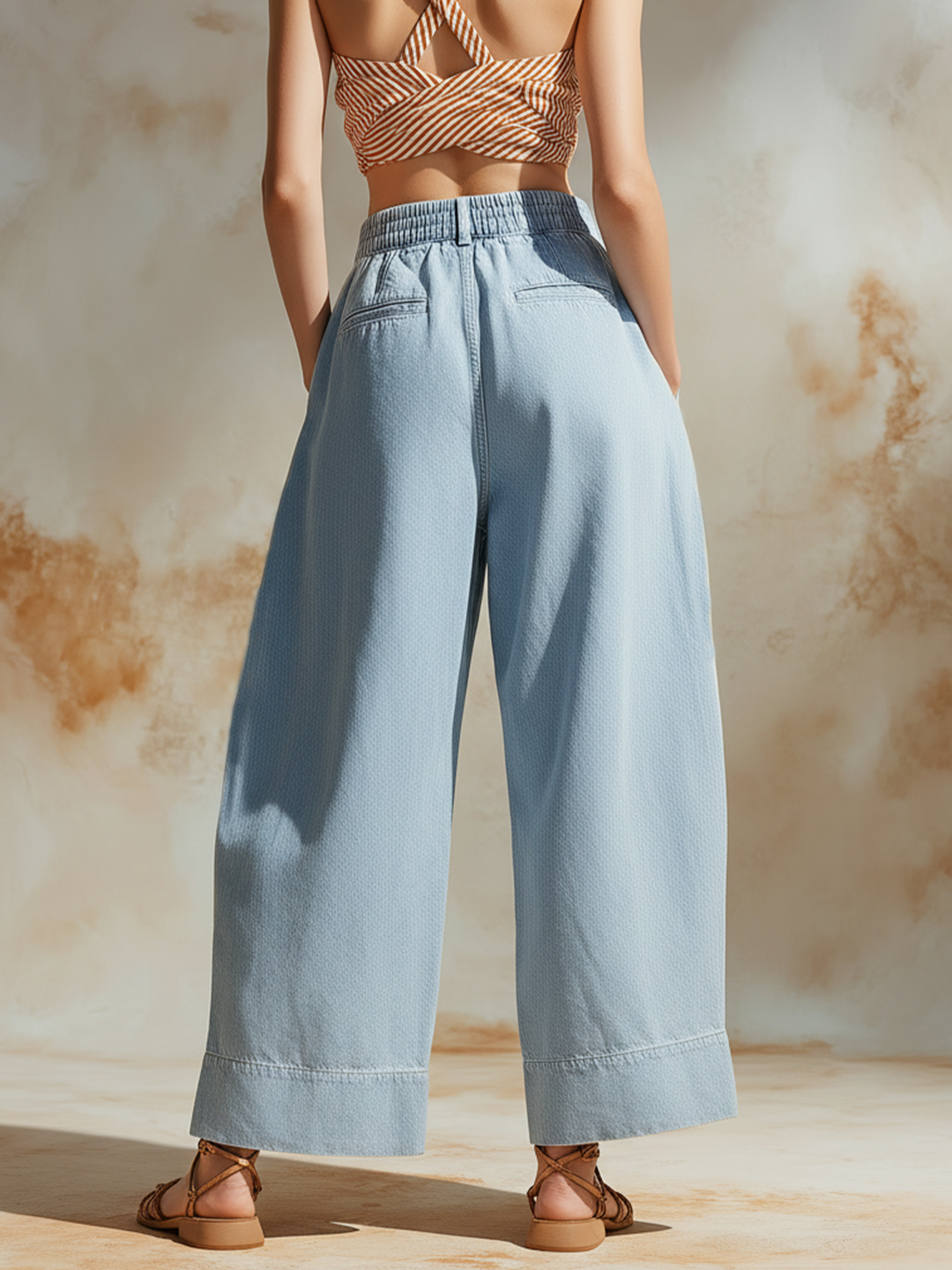 Morgan & Brooke | Blue Striped Patchwork Wide-Leg Denim Pants