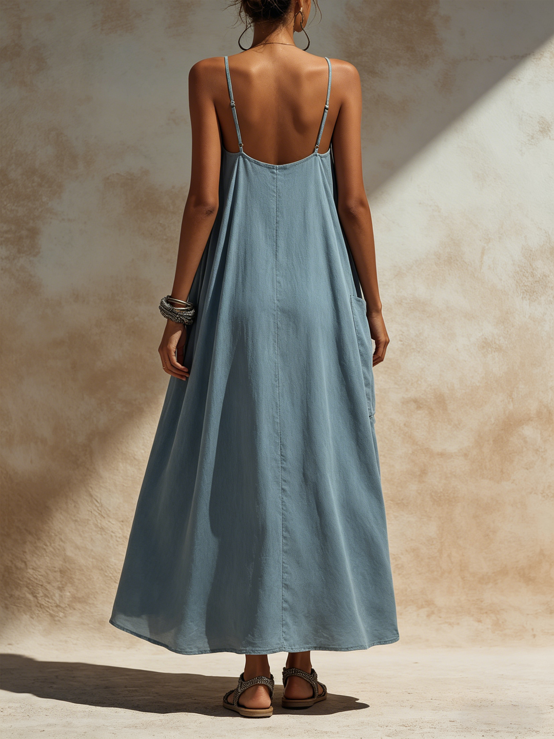 Morgan & Brooke | Slate Blue Maxi Slip Linen-Blend Dress