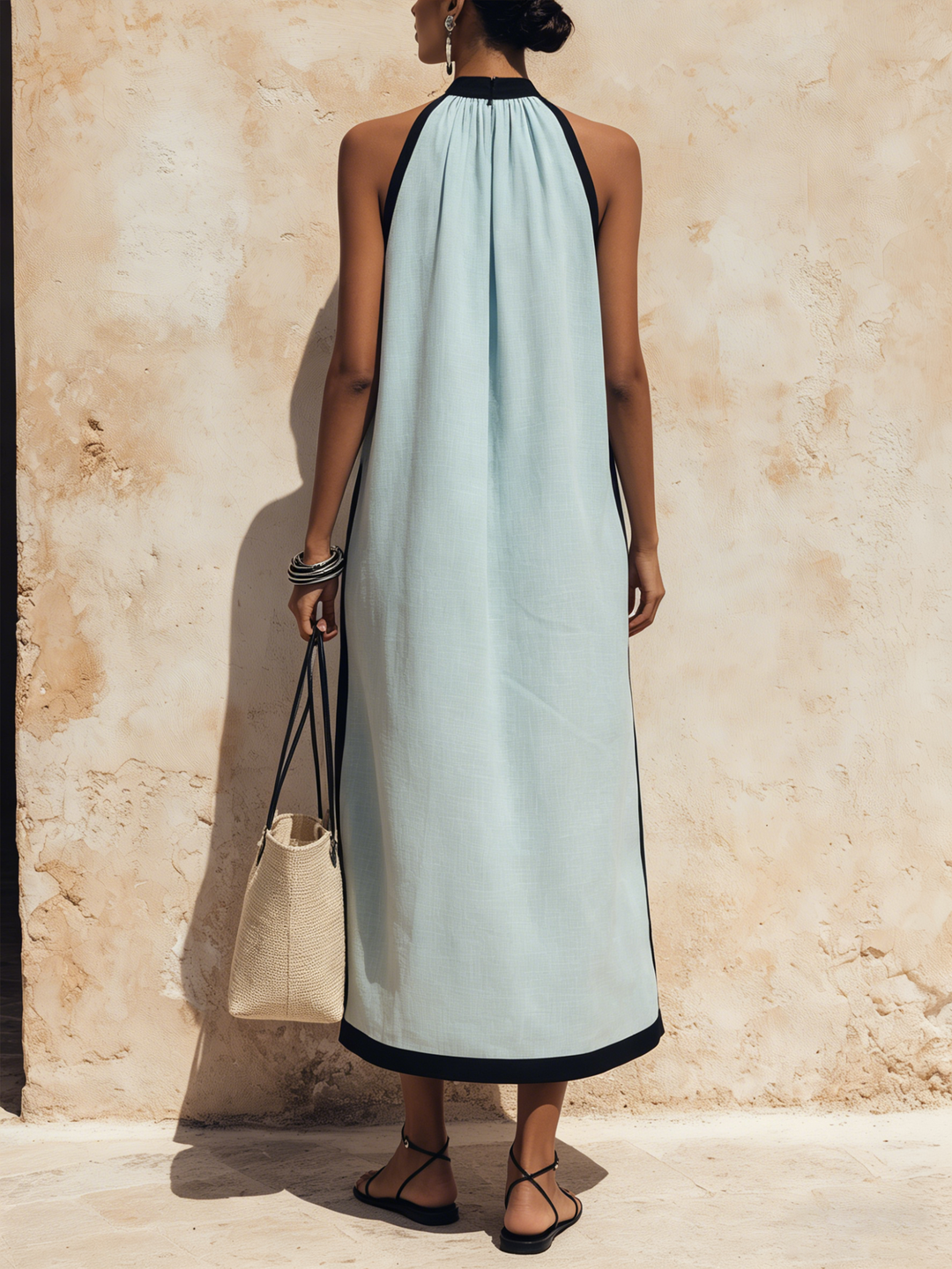 Morgan & Brooke | Indigo Halter Neck Side Slit Lyocell Denim Maxi Dress