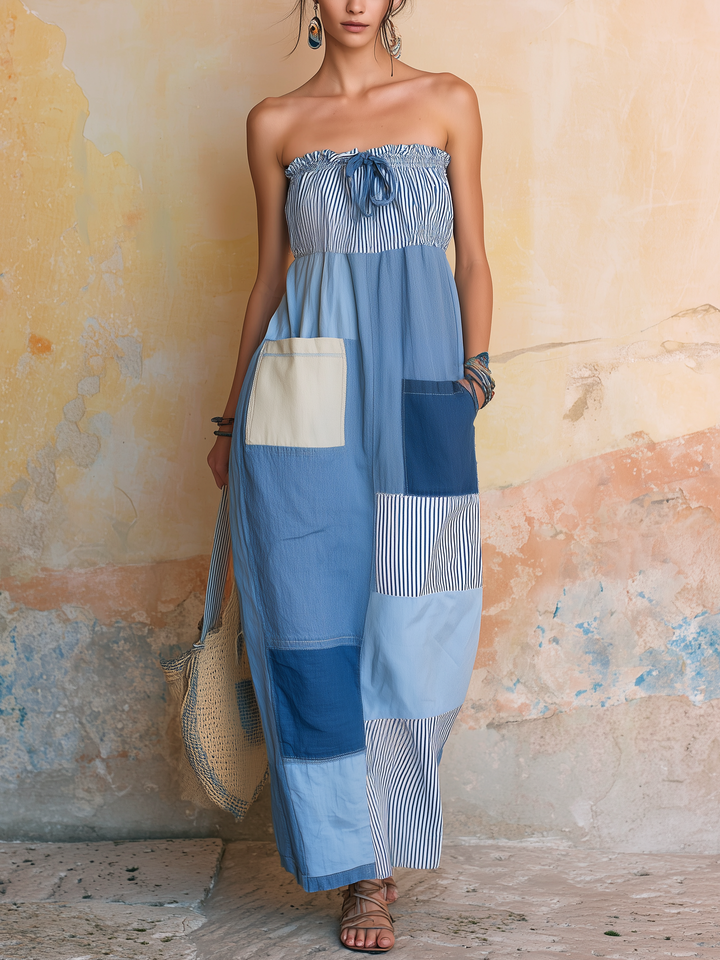 Morgan & Brooke | Natural Halter-Neck Flowy Cotton-Linen Maxi Dress