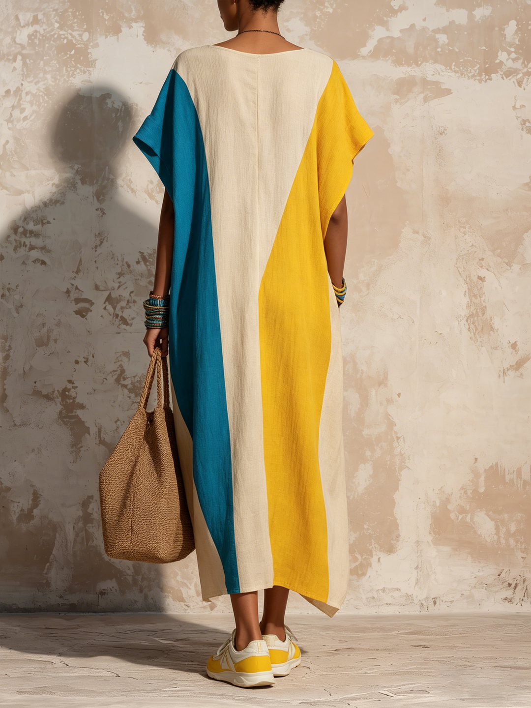 Morgan & Brooke | Color-Block Split-Hem Side-Pocket Woven Caftan Maxi Dress