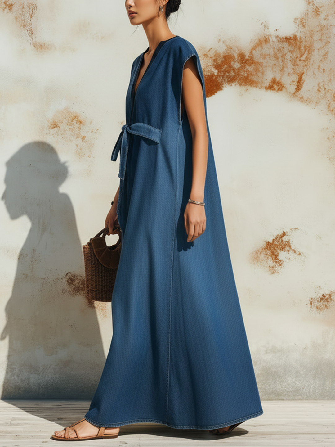 Morgan & Brooke | Lightwash V-Neck Front-Tie Denim Dress