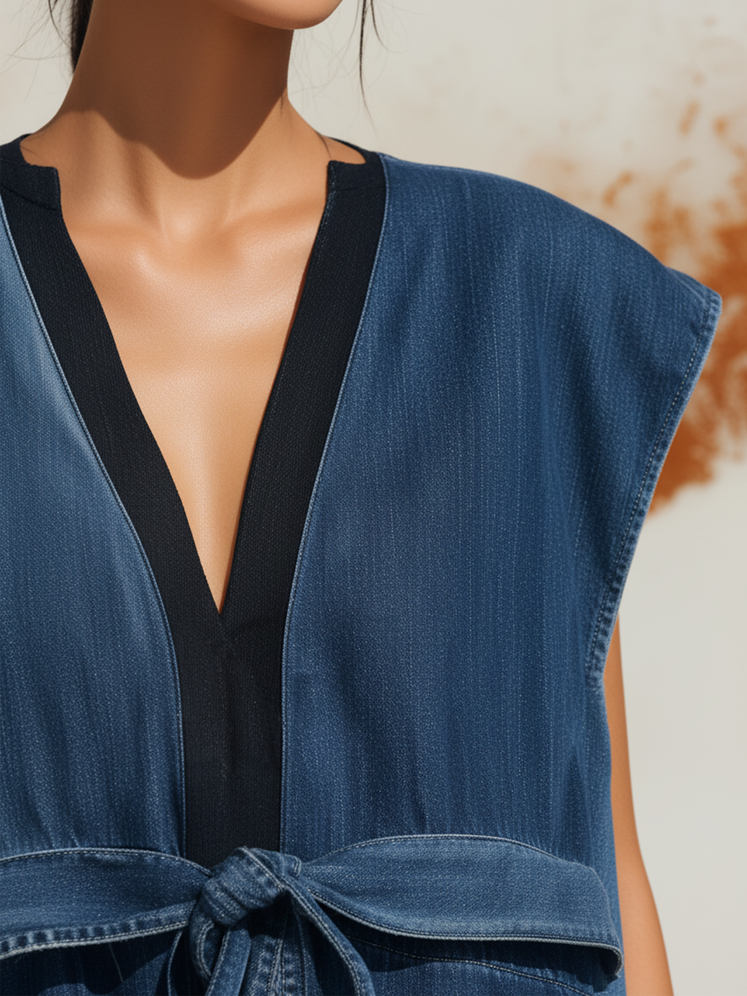 Morgan & Brooke | Lightwash V-Neck Front-Tie Denim Dress