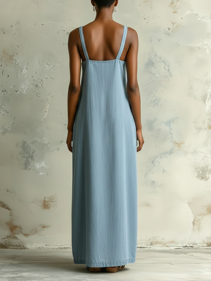 Morgan & Brooke | Light Blue Contrast-Trim Cami Denim Maxi Dress