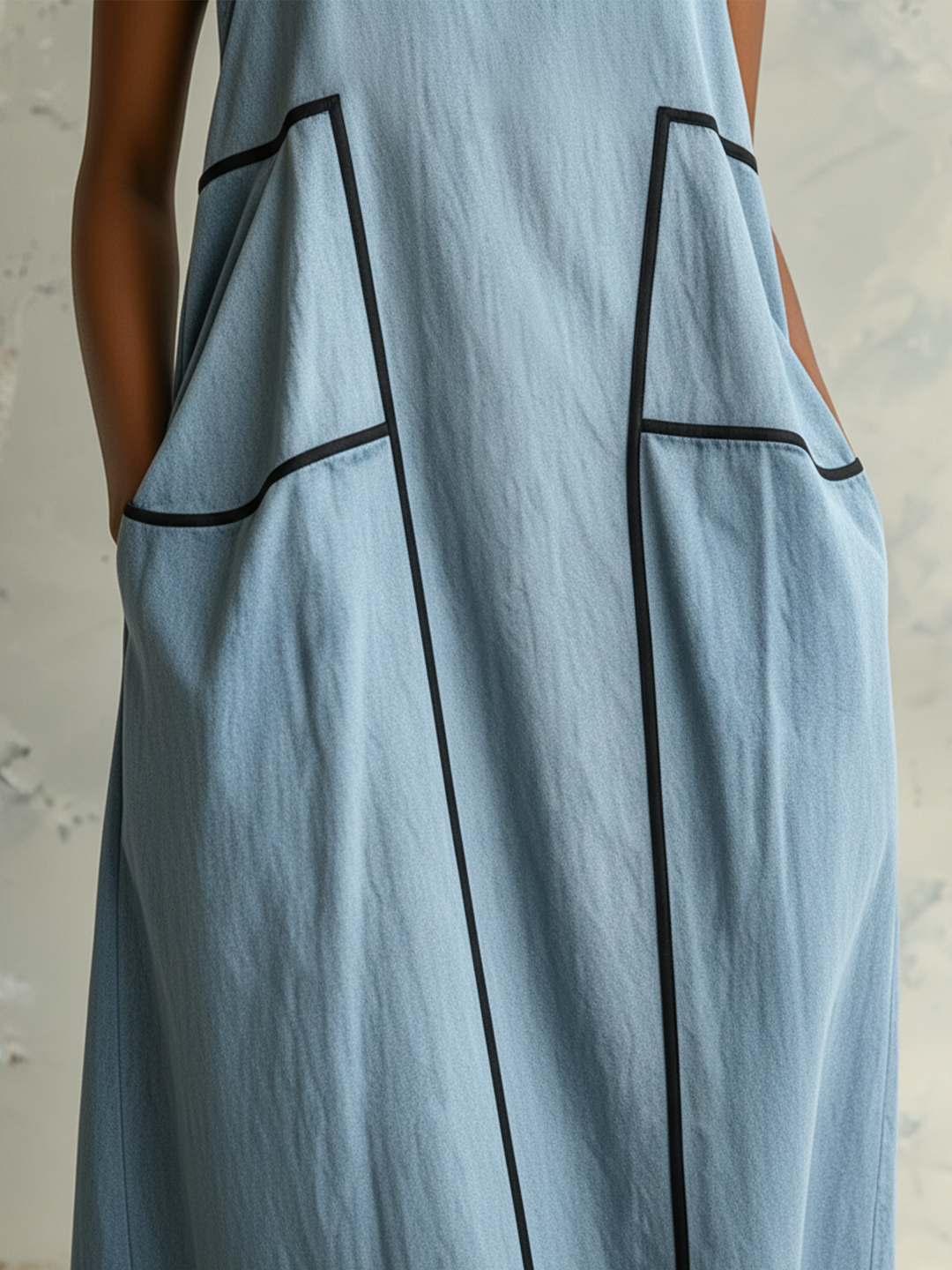 Morgan & Brooke | Light Blue Contrast-Trim Cami Denim Maxi Dress