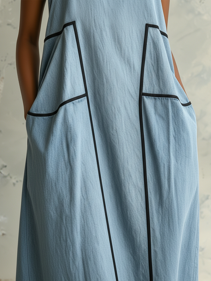 Morgan & Brooke | Light Blue Contrast-Trim Cami Denim Maxi Dress