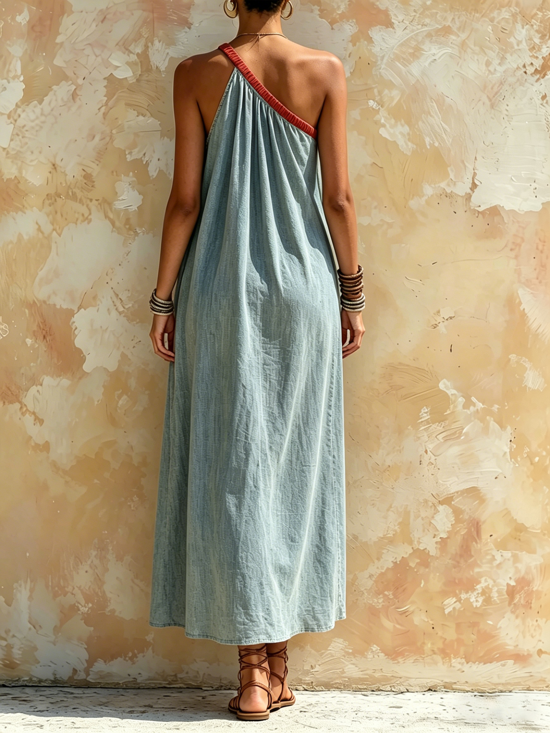 Morgan & Brooke | Asymmetric One-Shoulder Tencel Denim Maxi Dress