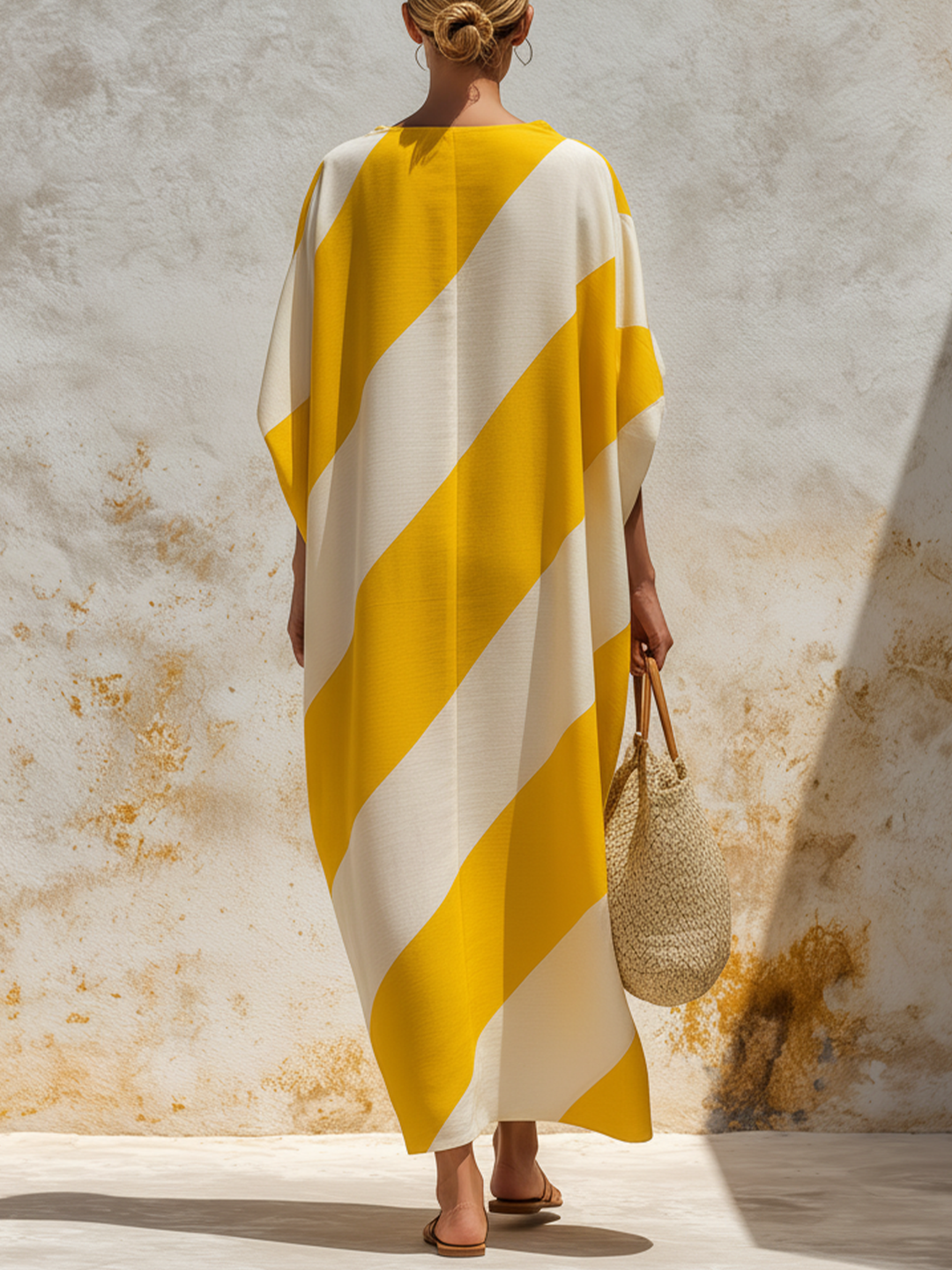 Morgan & Brooke | Yellow & White Diagonal Stripe Caftan Maxi Dress