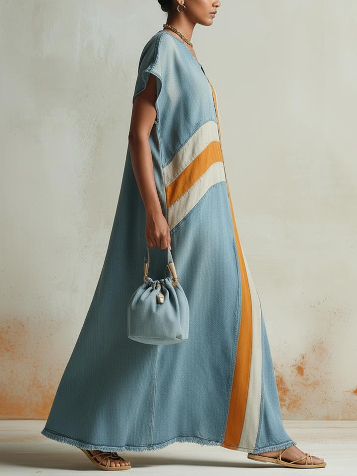 Morgan & Brooke | Indigo Colorblock Caftan Denim Dress