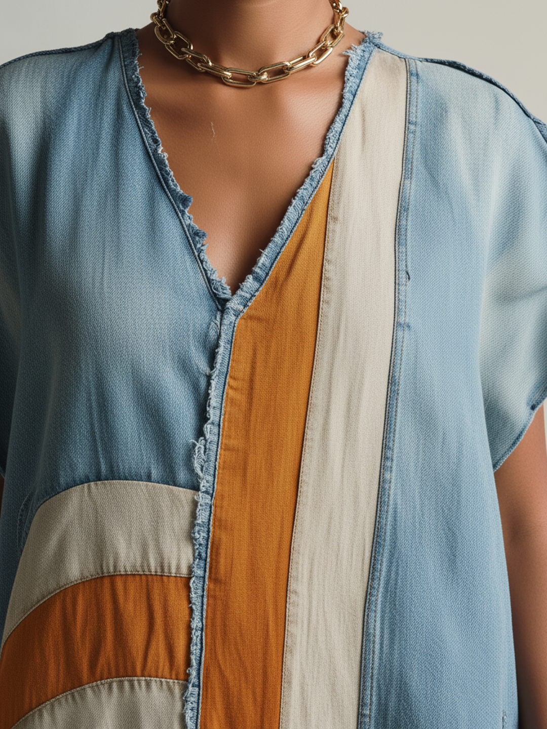 Morgan & Brooke | Indigo Colorblock Caftan Denim Dress