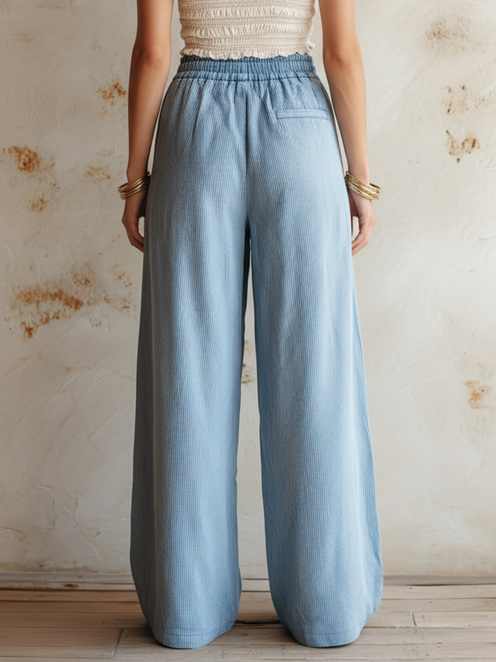 Morgan & Brooke | Light Wash Striped High-Waist Denim Pants
