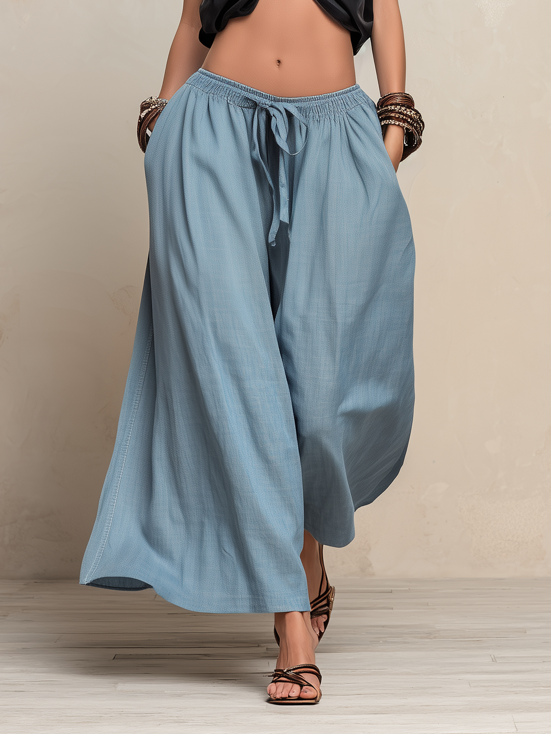 Morgan & Brooke | Light Wash Wide-Leg Palazzo Tencel Pants