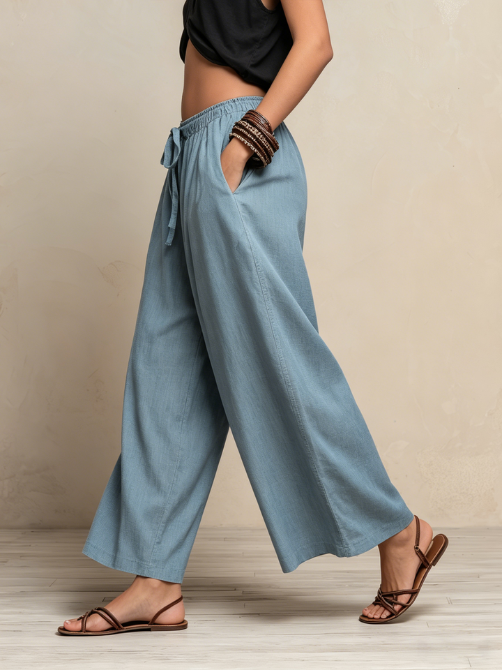 Morgan & Brooke | Light Wash Wide-Leg Palazzo Tencel Pants