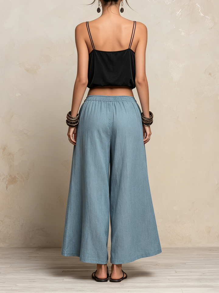 Morgan & Brooke | Light Wash Wide-Leg Palazzo Tencel Pants