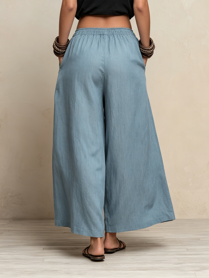Morgan & Brooke | Light Wash Wide-Leg Palazzo Tencel Pants