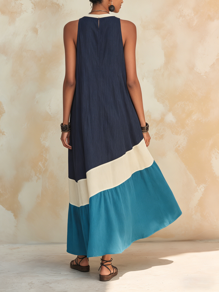 Morgan & Brooke | Multicolor Color-Block Linen-Blend Maxi Dress