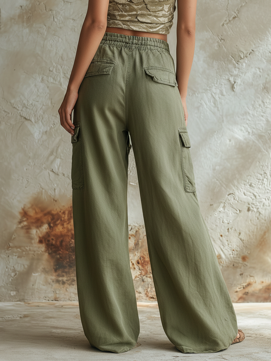 Morgan & Brooke | Olive Green High-Waist Wide-Leg Cargo Pants