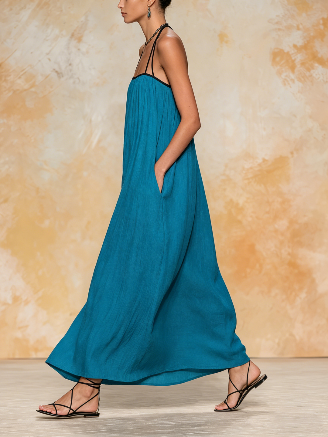 Morgan & Brooke | Teal Halter Loose-Fit Tencel Denim Maxi Dress