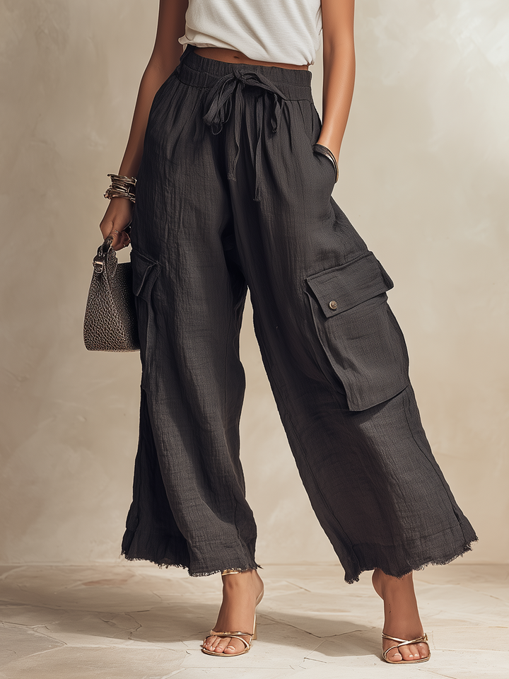 Morgan & Brooke | Dark Gray Cargo Wide-Leg Denim Pants