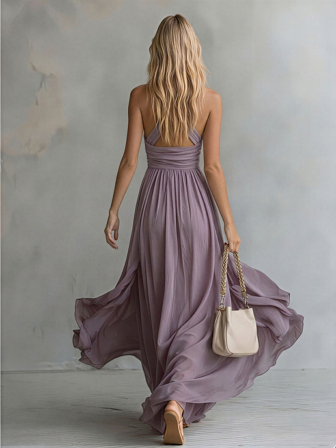 Morgan & Brooke | Chiffon Halter Neck Elegant Evening Dress