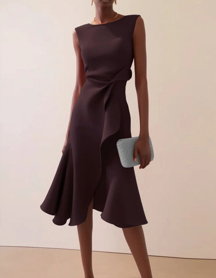Morgan & Brooke | Pink Round Neck Ruffle Bow Dress