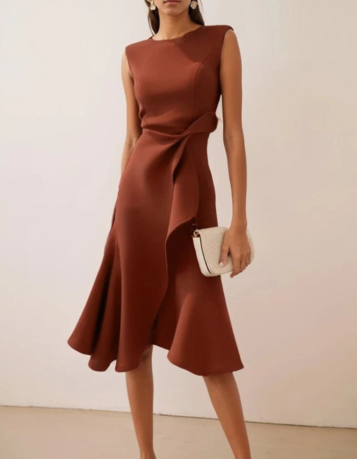 Morgan & Brooke | Pink Round Neck Ruffle Bow Dress