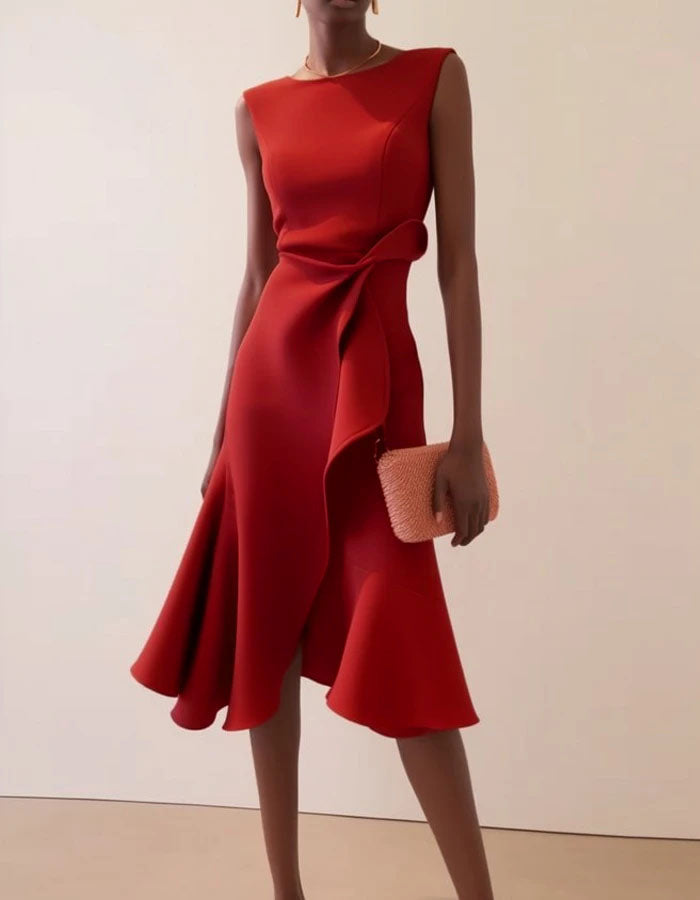 Morgan & Brooke | Pink Round Neck Ruffle Bow Dress