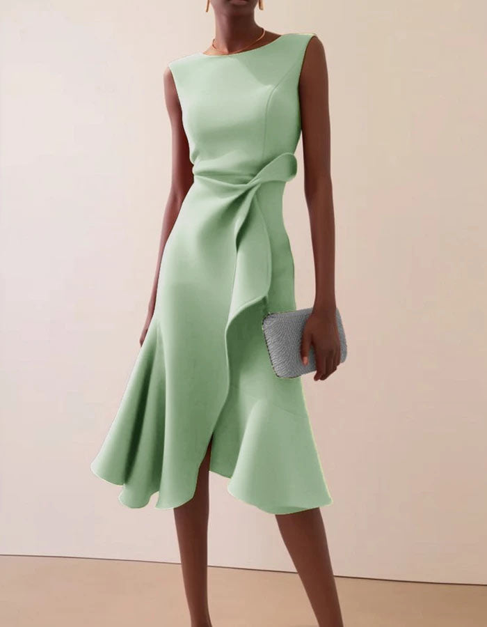 Morgan & Brooke | Pink Round Neck Ruffle Bow Dress