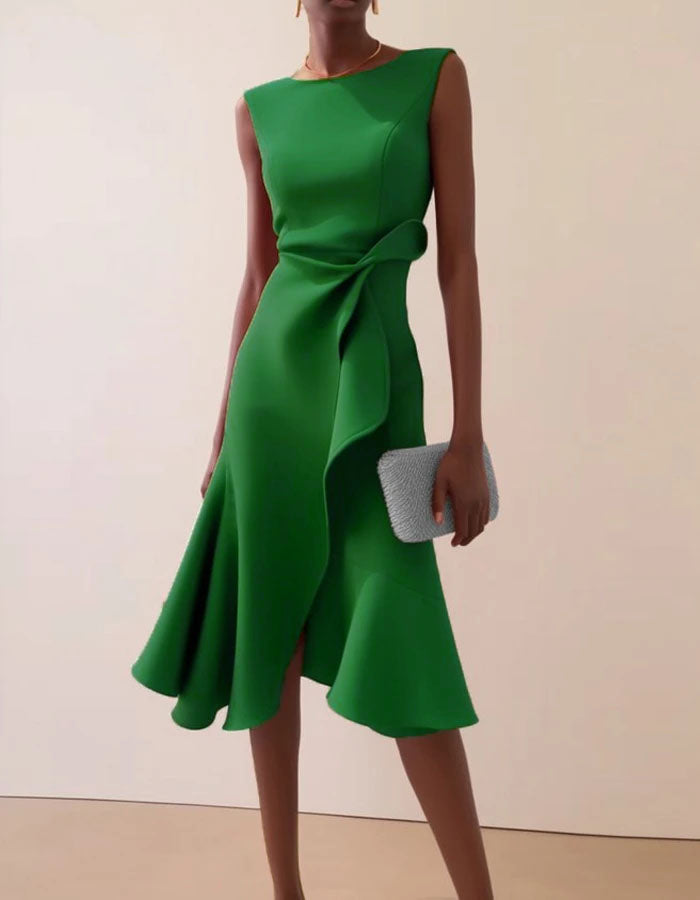 Morgan & Brooke | Pink Round Neck Ruffle Bow Dress